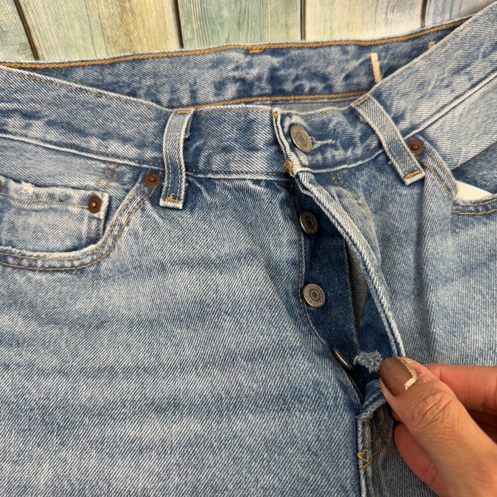 Levis 501 Big E Vintage Jean Shorts 150th Anniv Size 30 Quilt Upcycle Button Fly - Picture 3 of 9